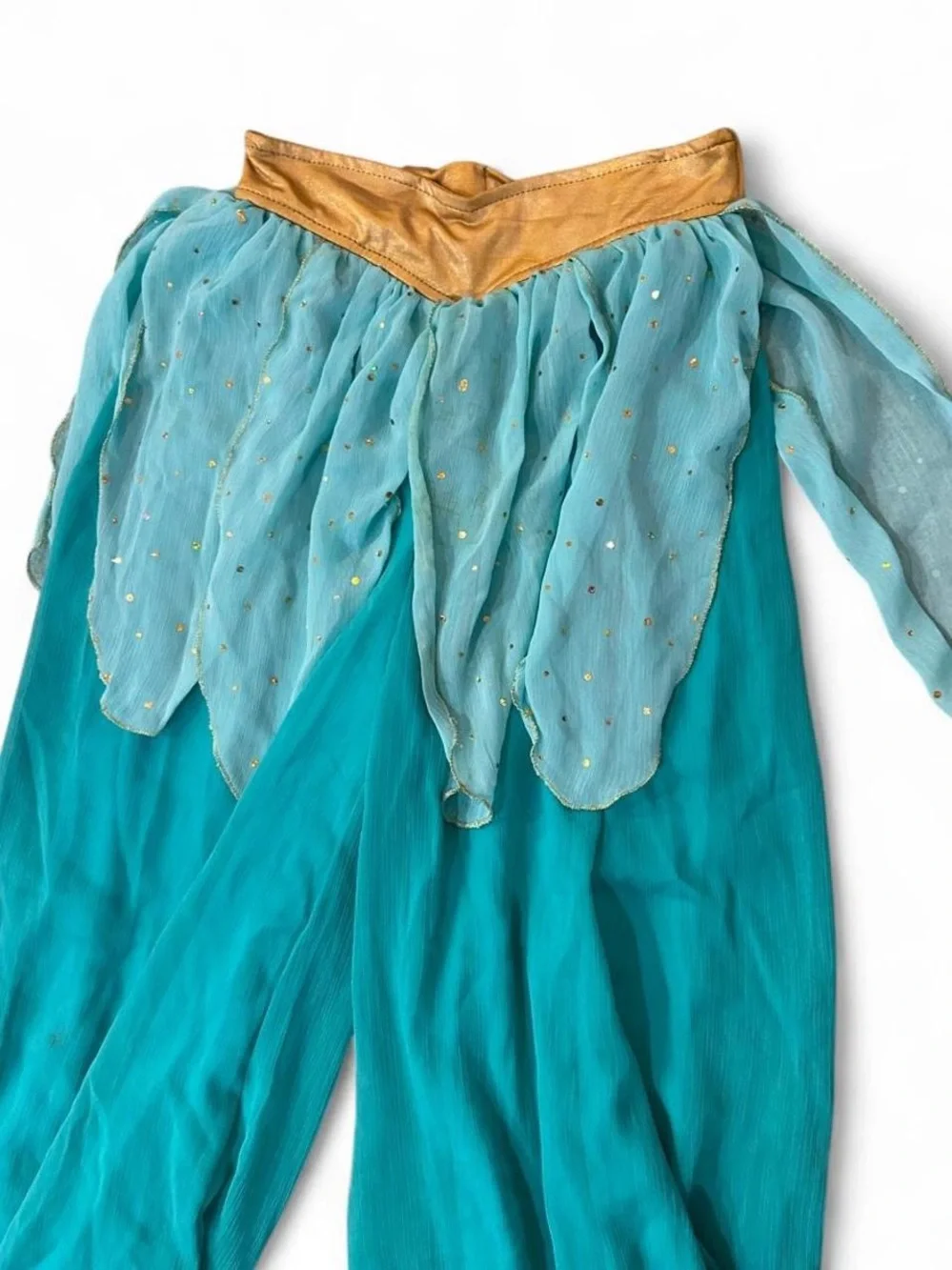 Official Teal and gold Disney Jasmine costume with gold floral embroidery - Picture 3 of 5